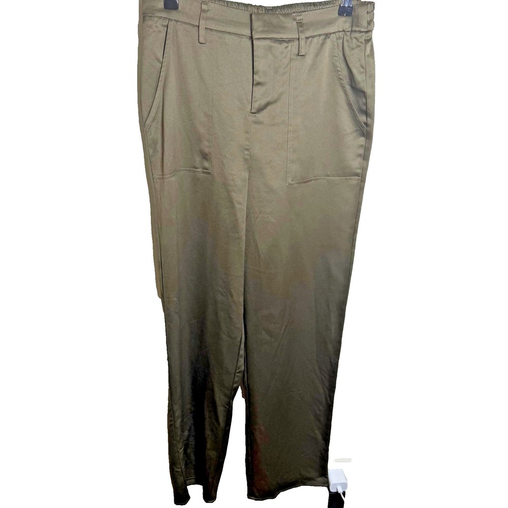 Joie Satin Olive Crop Pants High Rise Pull On Elastic Waist Size M Career Satin